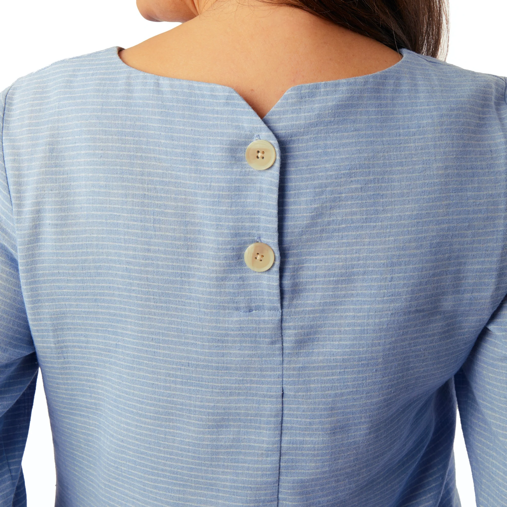 Women Rohan Women'S Brisa Linen Short Sleeve Top Chambray Blue Stripe