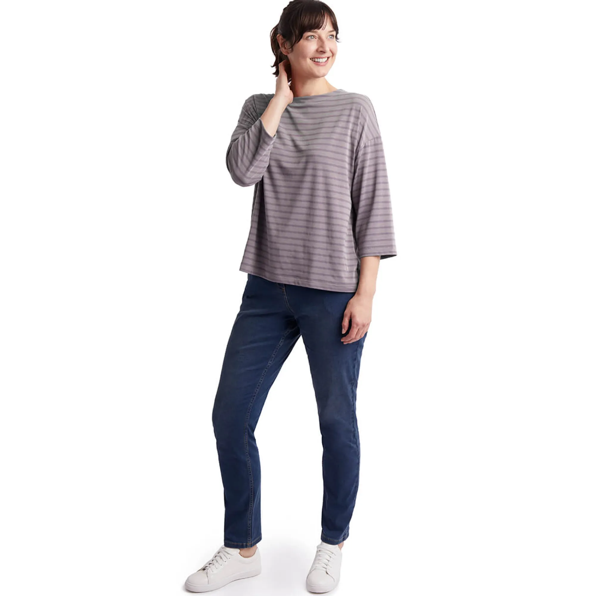 Women Rohan Women'S Harbour Sleeve Top Mauve Grey Marl Stripe