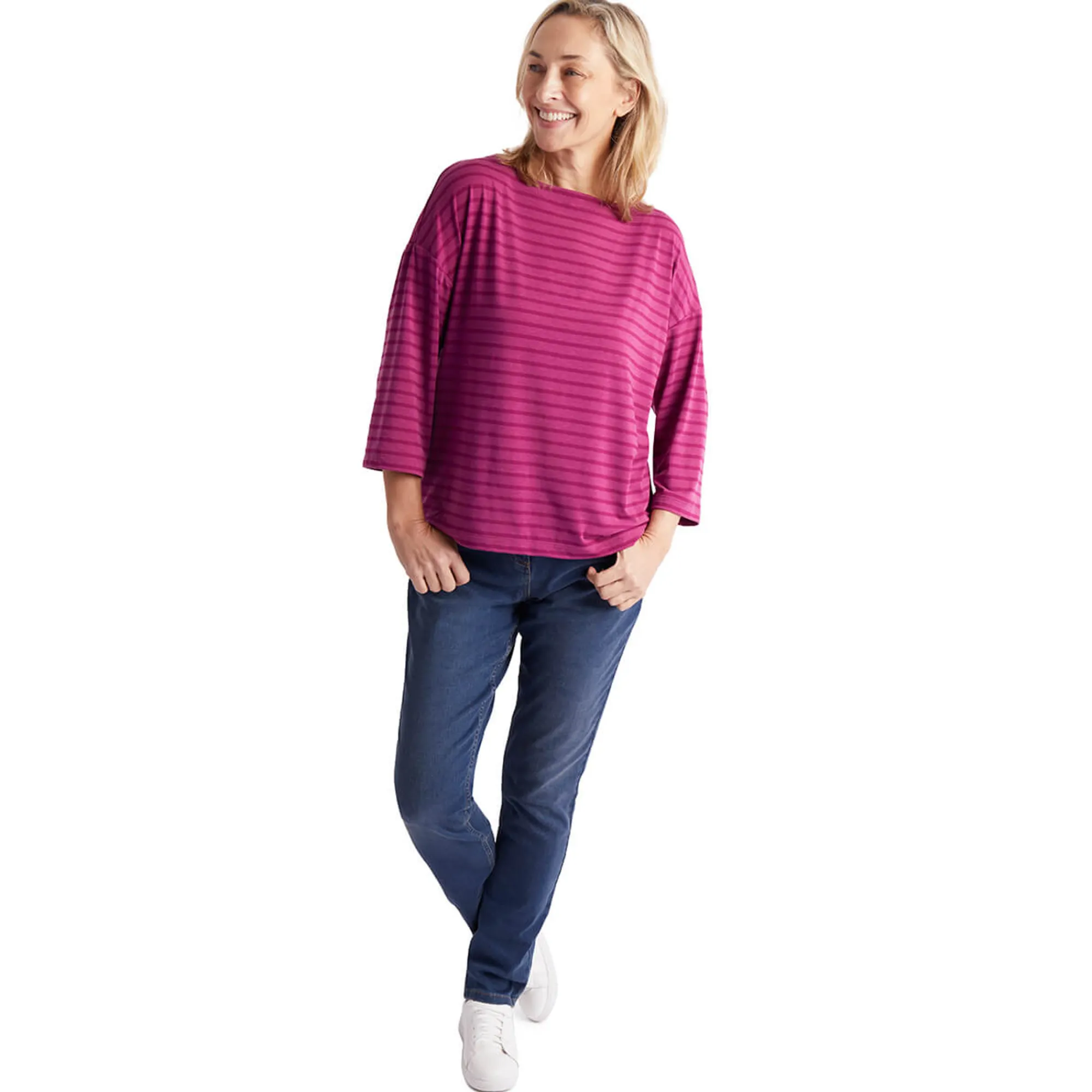 Women Rohan Women'S Harbour Sleeve Top Raspberry Pink Marl Stripe