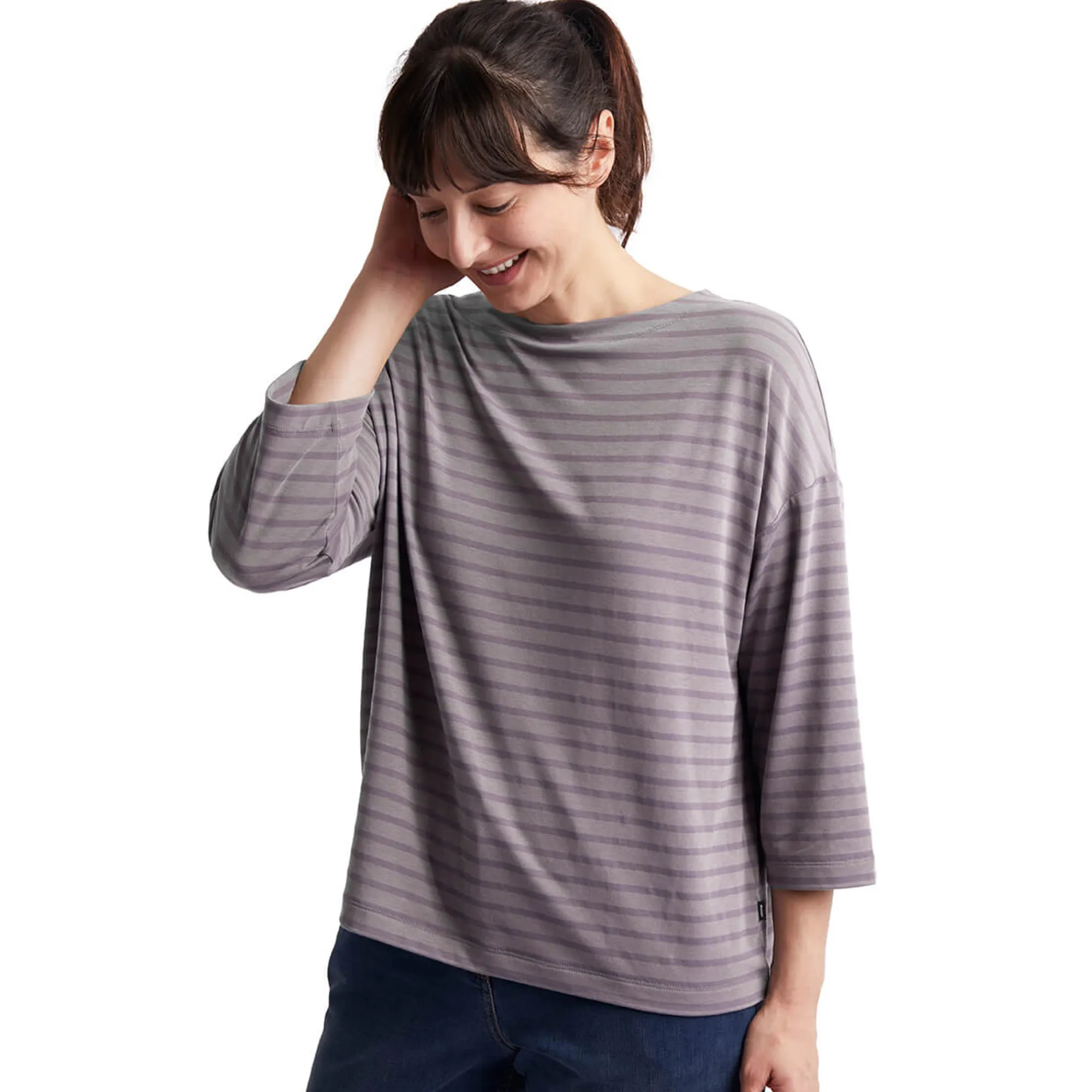 Women Rohan Women'S Harbour Sleeve Top Mauve Grey Marl Stripe