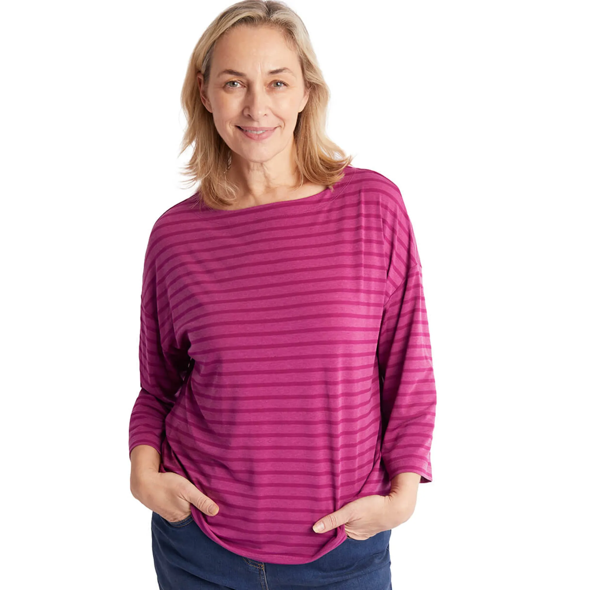 Women Rohan Women'S Harbour Sleeve Top Raspberry Pink Marl Stripe