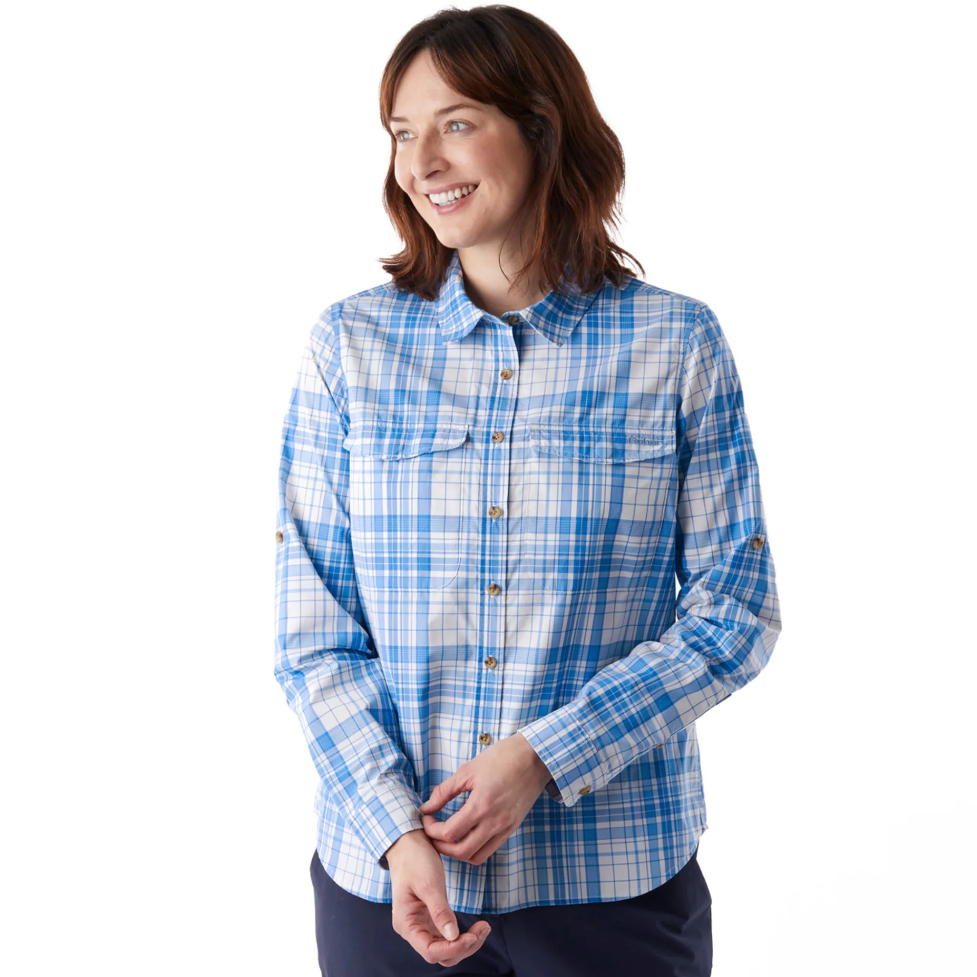 Women Rohan Women'S Pennine Long Sleeve Shirt Azure Blue Check