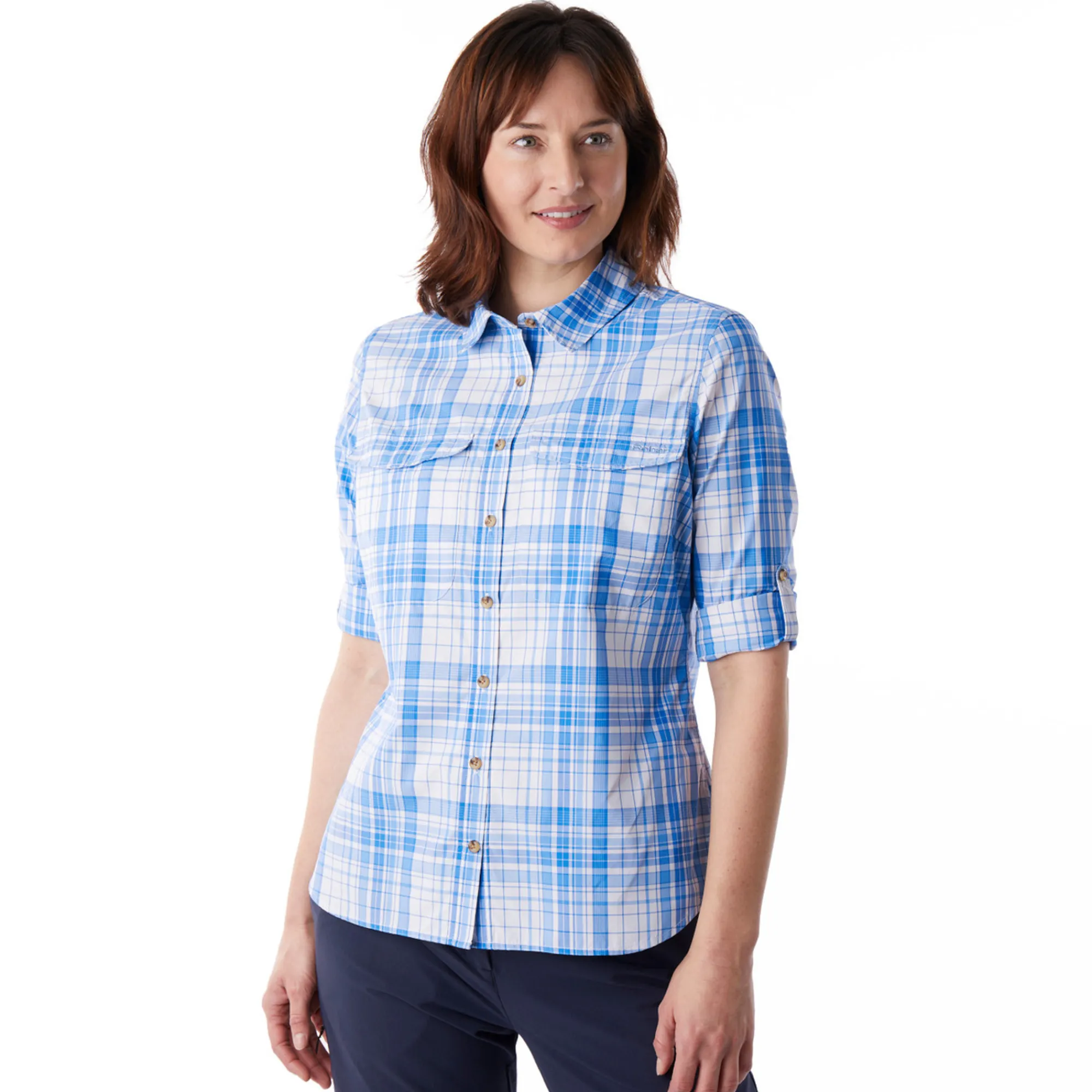 Women Rohan Women'S Pennine Long Sleeve Shirt Azure Blue Check
