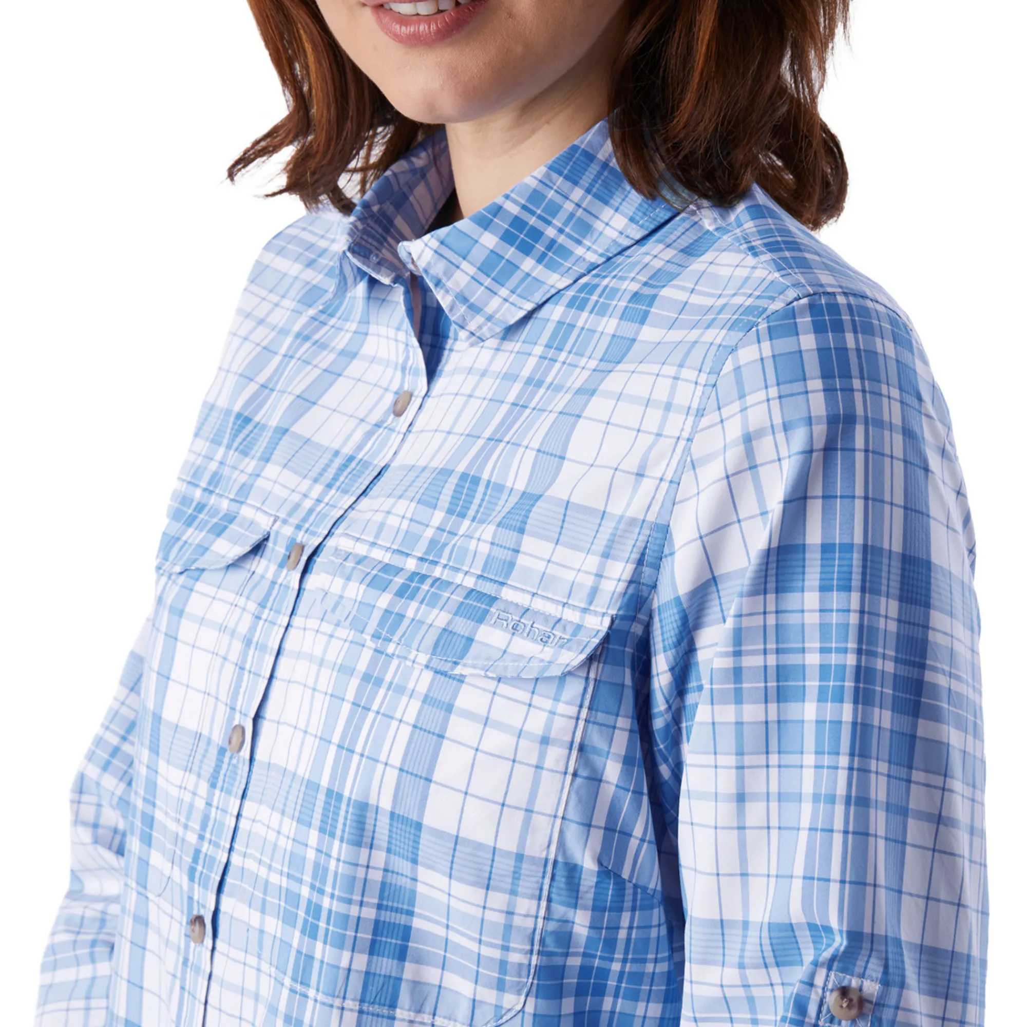 Women Rohan Women'S Pennine Long Sleeve Shirt Azure Blue Check
