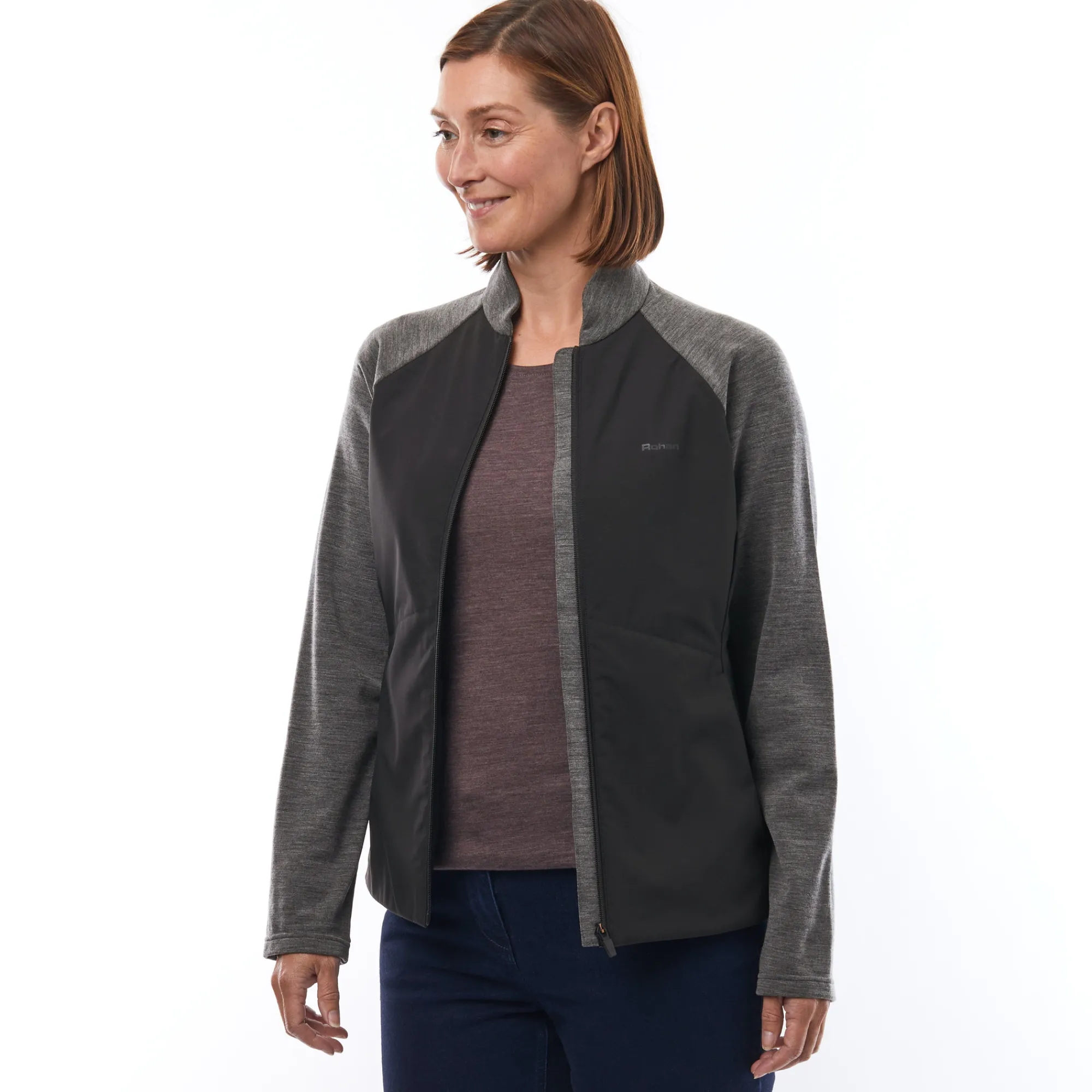 Women Rohan Women'S Radiant Merino Hybrid Jacket Black/Grey Marl