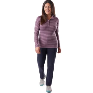 Women Rohan Women'S Shoreline Long Sleeve Polo Haze Purple/Navy Stripe