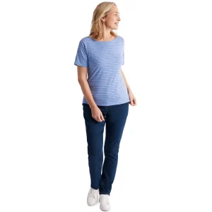 Women Rohan Women'S Shoreline Short Sleeve Top Orchid Lilac/Navy Stripe