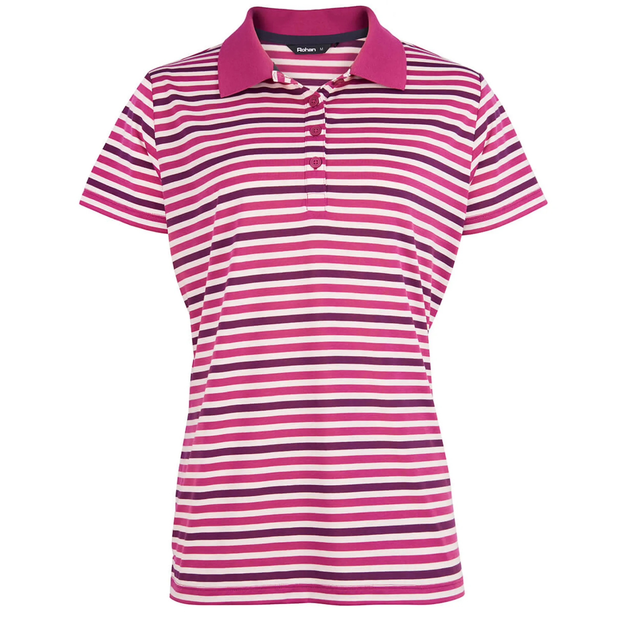 Women Rohan Women'S Shoreline Short Sleeve Polo Raspberry Pink/Purple Stripe