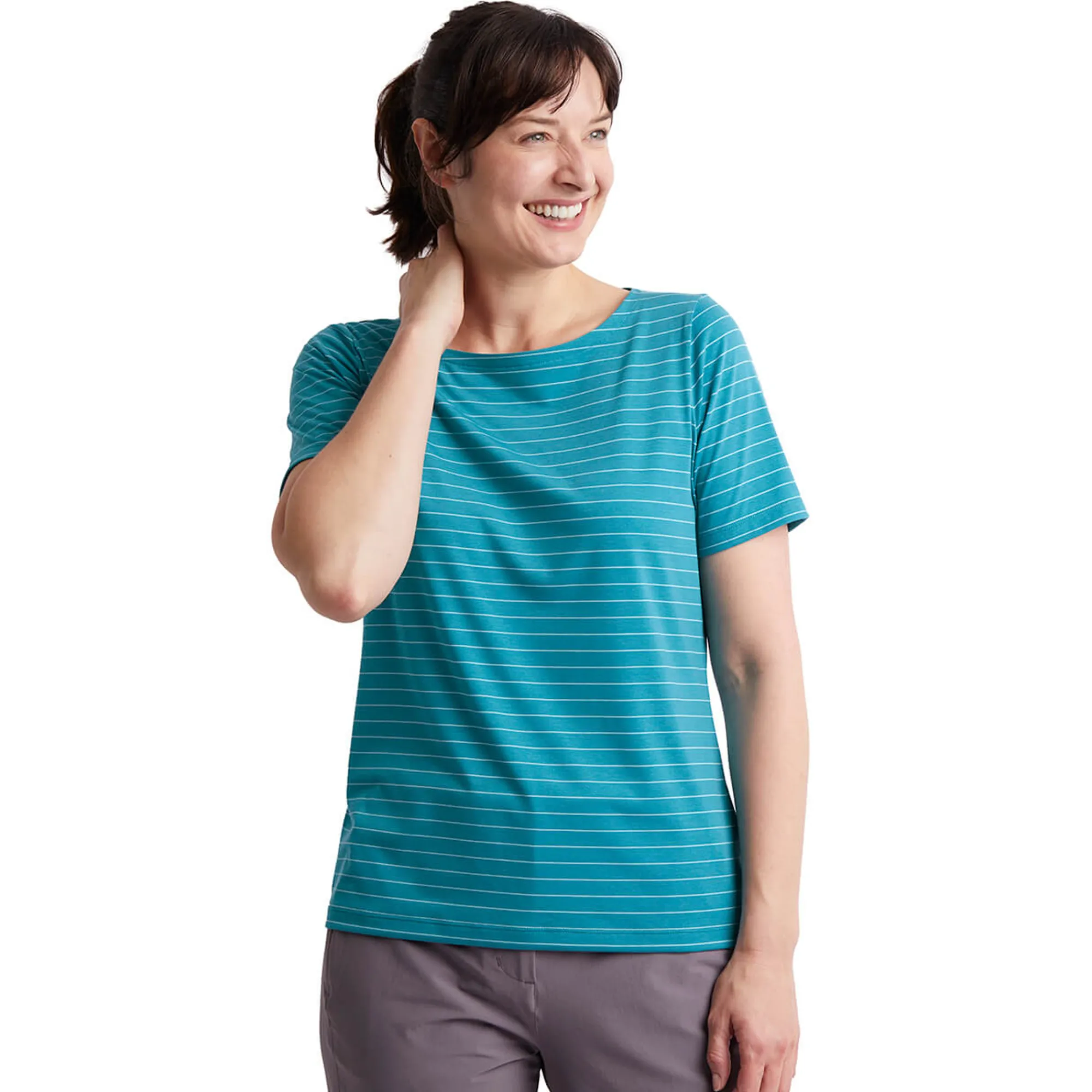 Women Rohan Women'S Shoreline Short Sleeve Top Cove Blue/Ecru Stripe