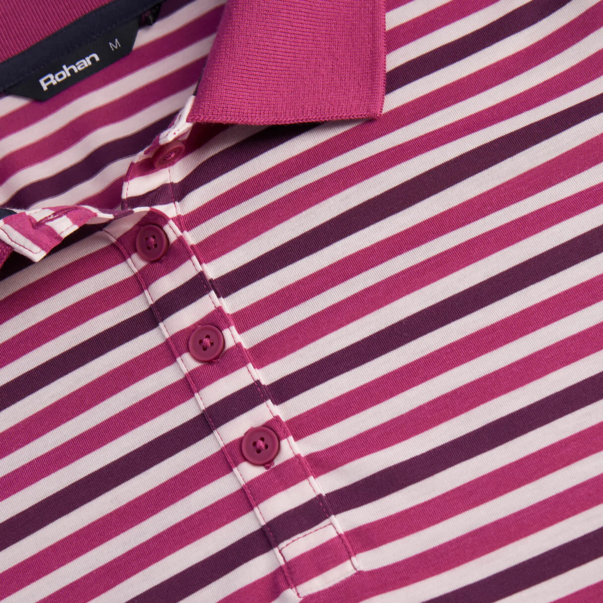 Women Rohan Women'S Shoreline Short Sleeve Polo Raspberry Pink/Purple Stripe